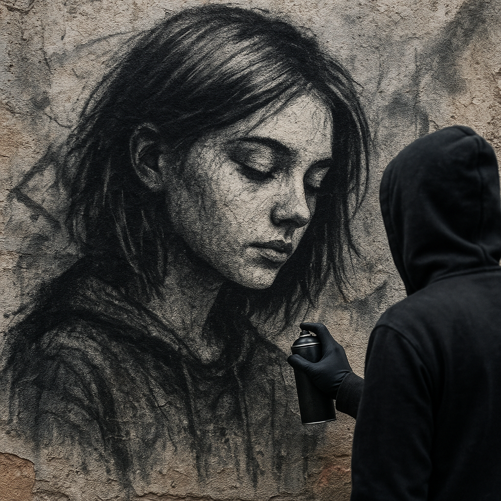 Retrato em grafite estilo street art