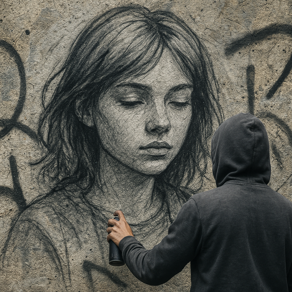 Retrato em grafite estilo street art