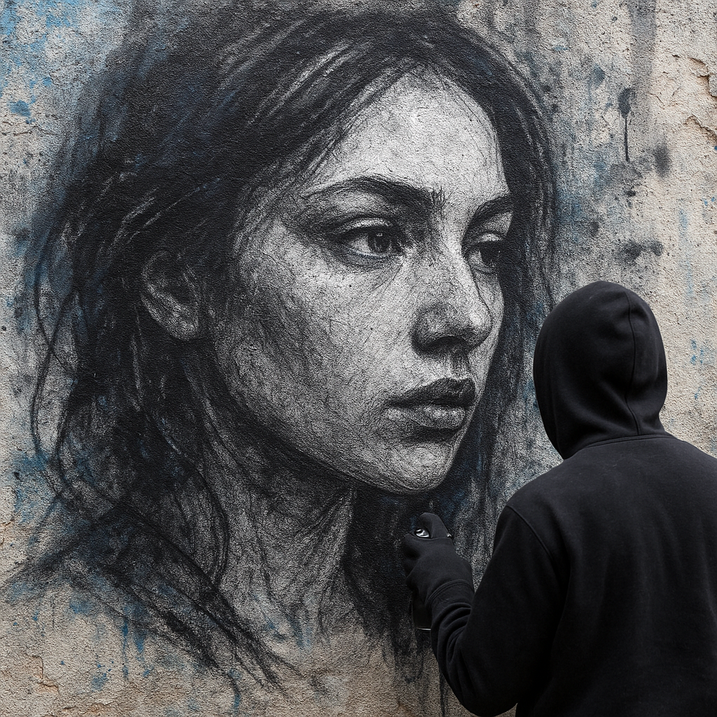 Retrato em grafite estilo street art