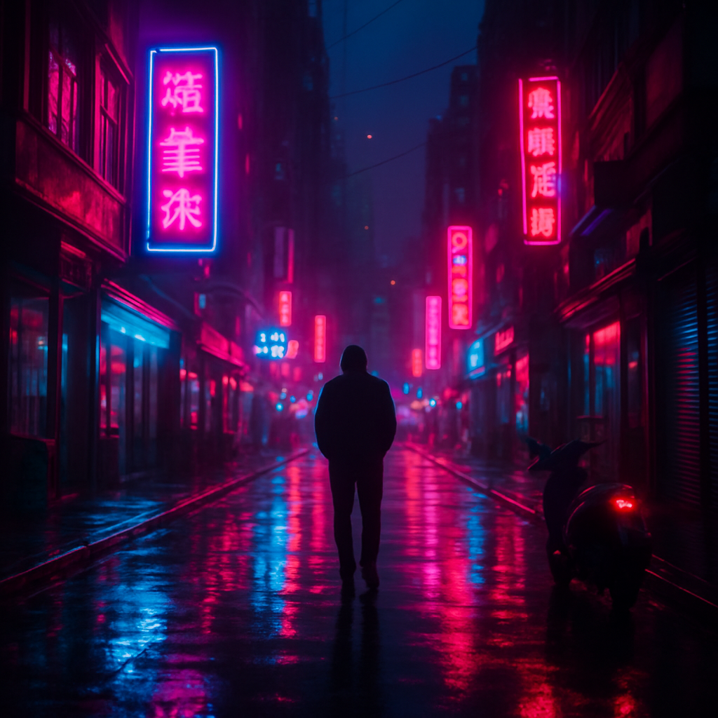 Cena em neon cyberpunk