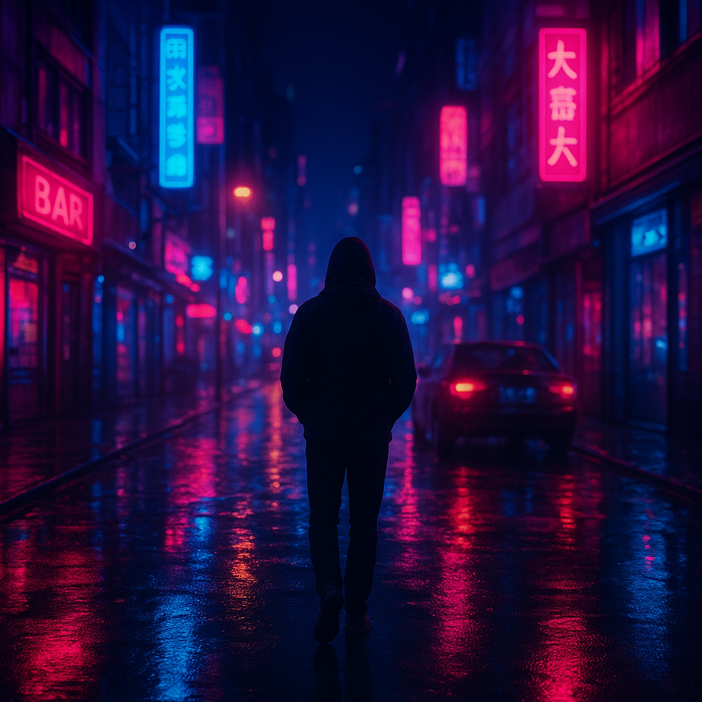 Cena em neon cyberpunk